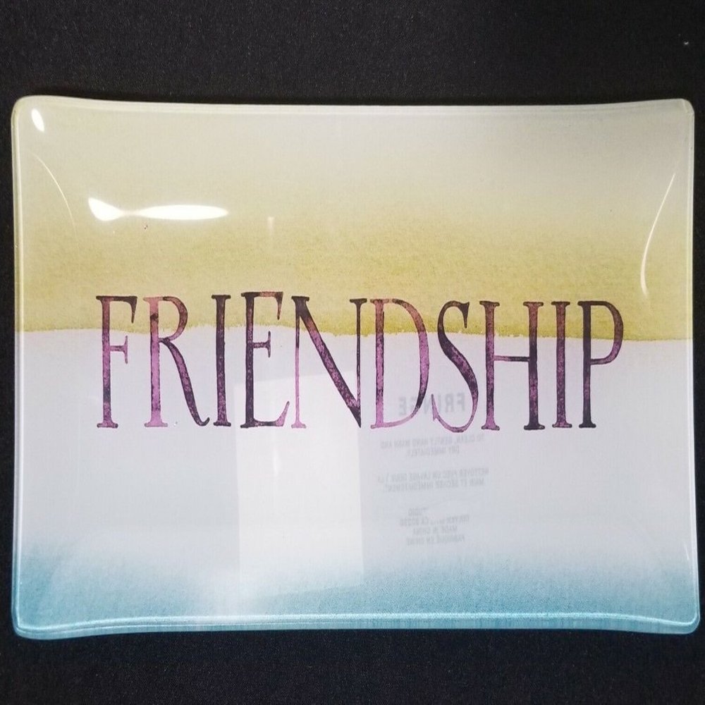 NEW Fringe at Home "Friendship" Glass Tray 8" x 3 1/2"